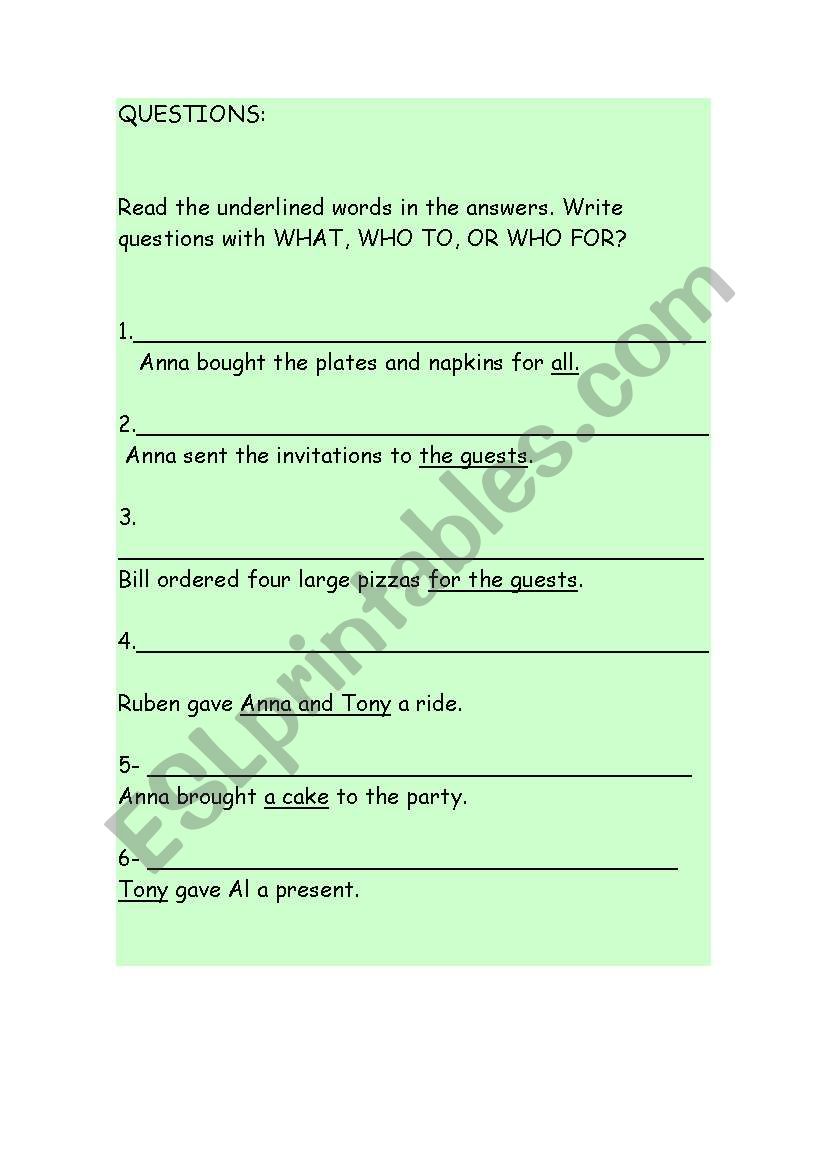 QUESTIONS worksheet