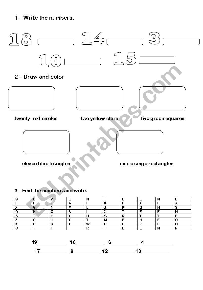 Review -Numbers 1-20, colors and numbers