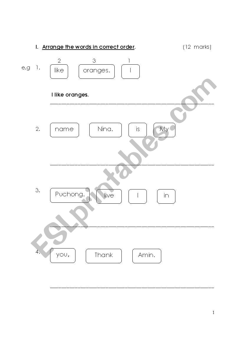 test year one worksheet