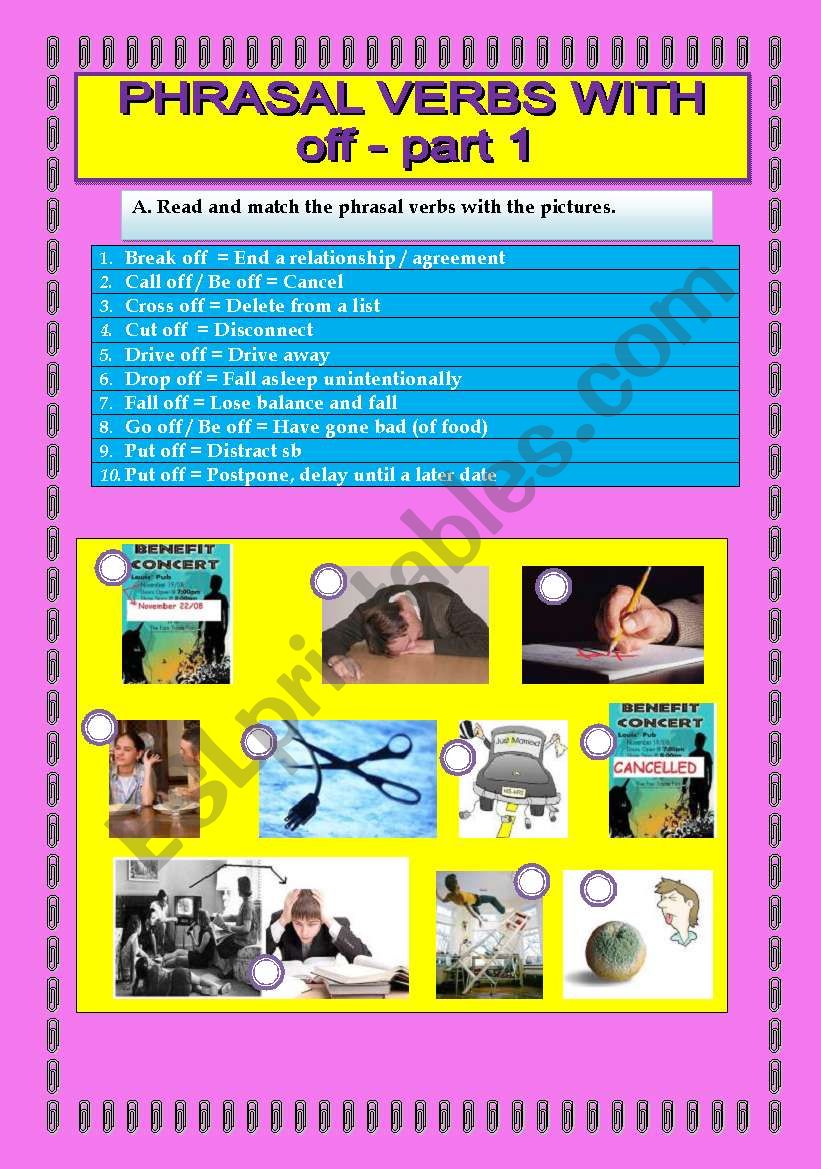 PHRASAL VERBS: OFF (PART1/2) worksheet