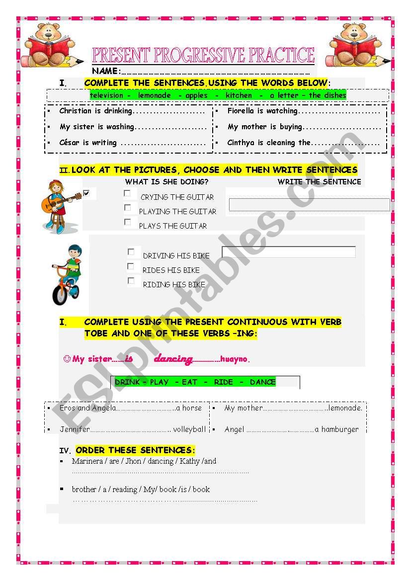 PRESENT PROGRESSIVE PRACTICE  worksheet