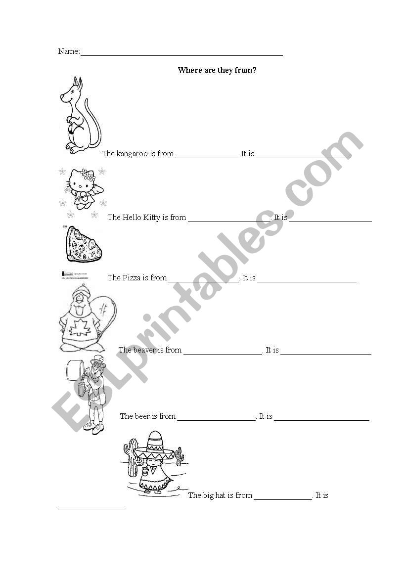 Where are they from? worksheet