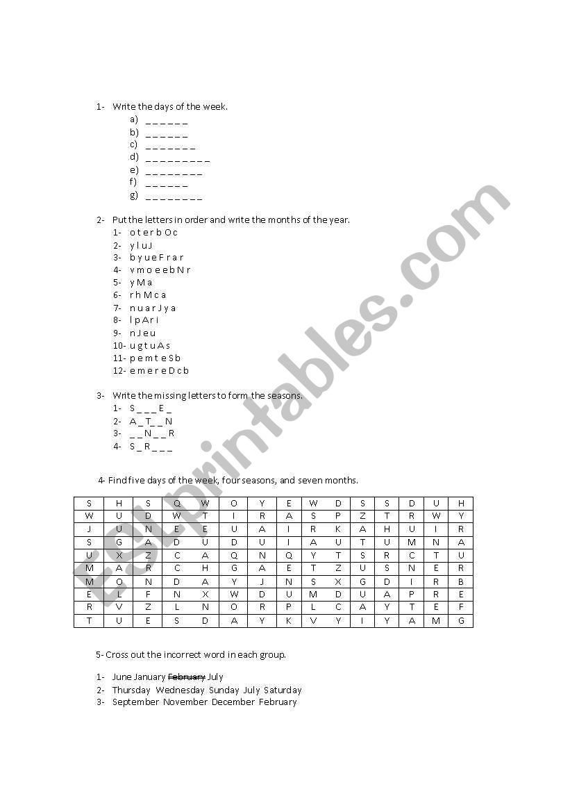 Days of the Week worksheet