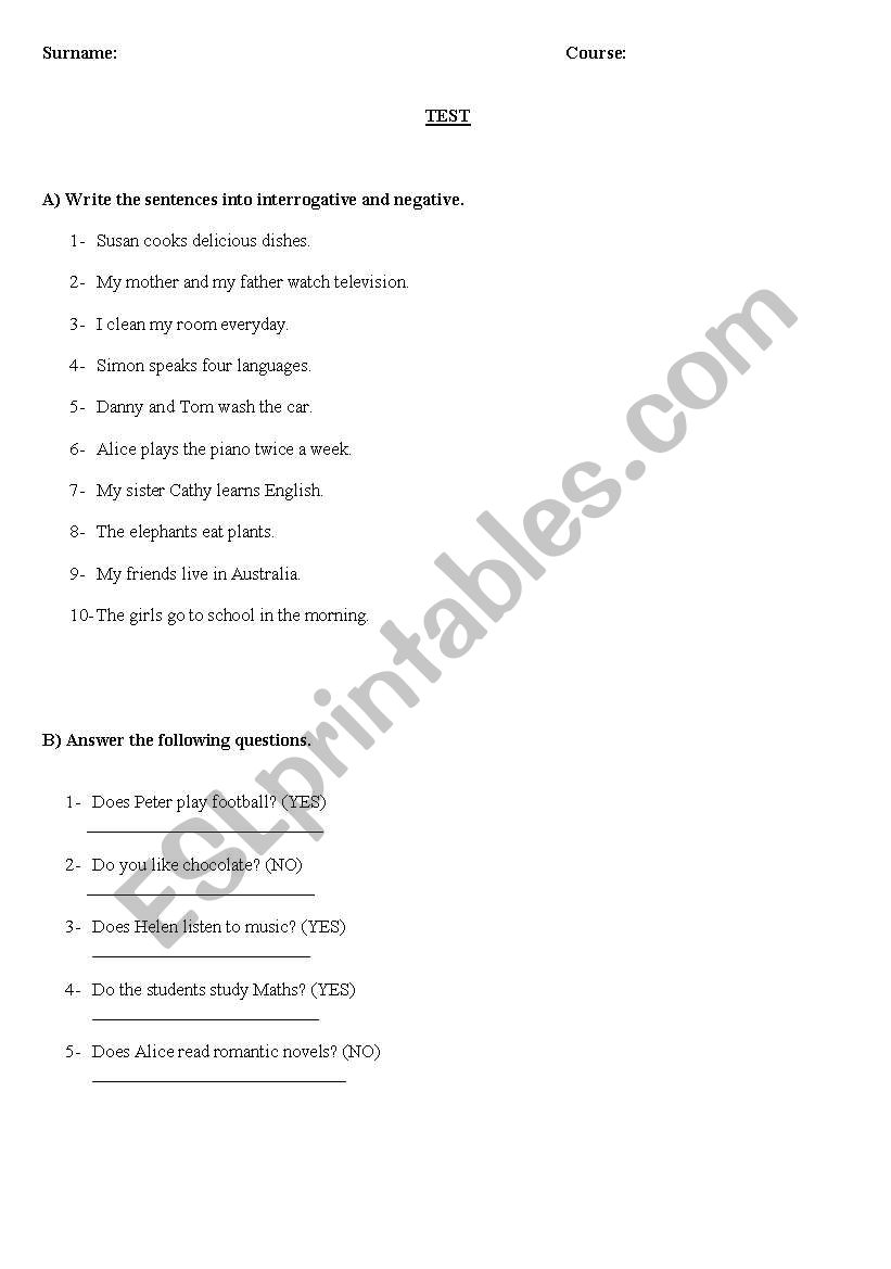 Questions Do - Does worksheet