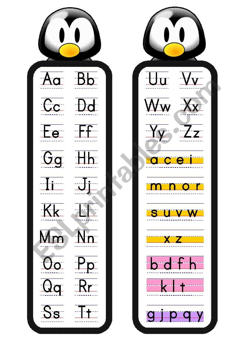 Alphabet Bookmarks with size guidelines for young learners - 5 designs