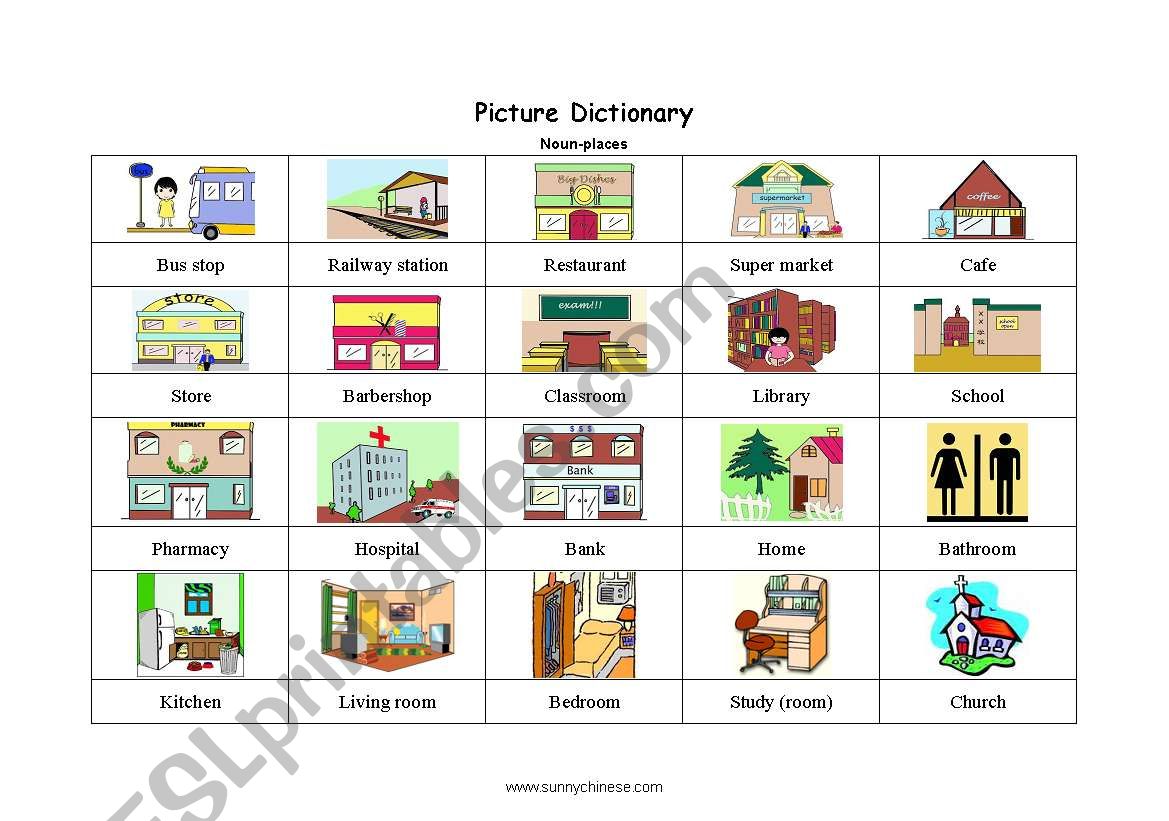 Picture Dictionary-places worksheet
