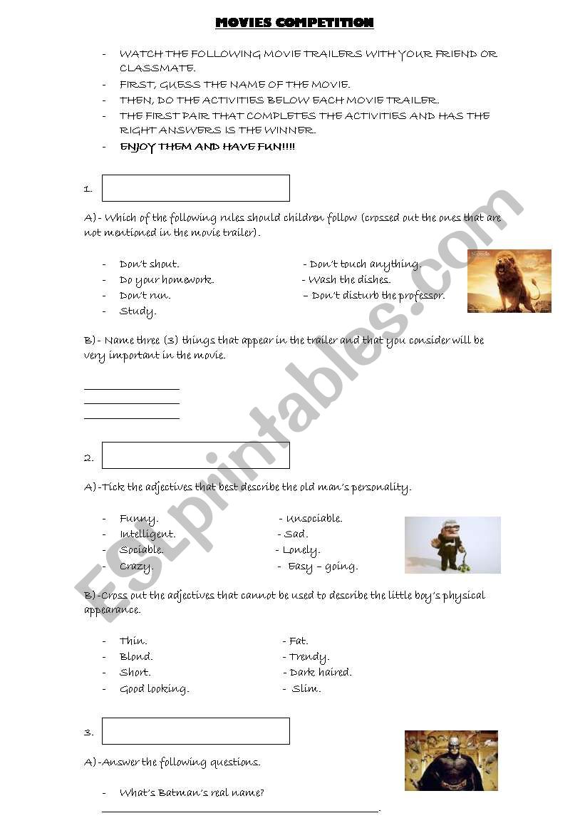 MOVIES COMPETITION worksheet