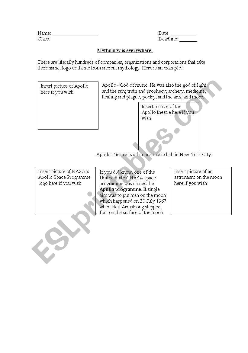 Myths are everywhere  worksheet