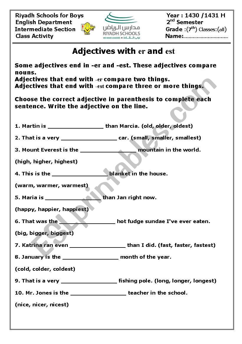 comparative and superlative worksheet