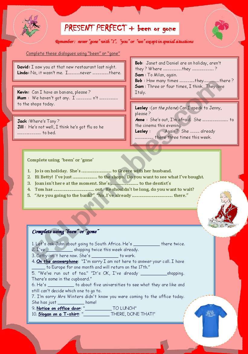 Present perfect BEEN or GONE worksheet