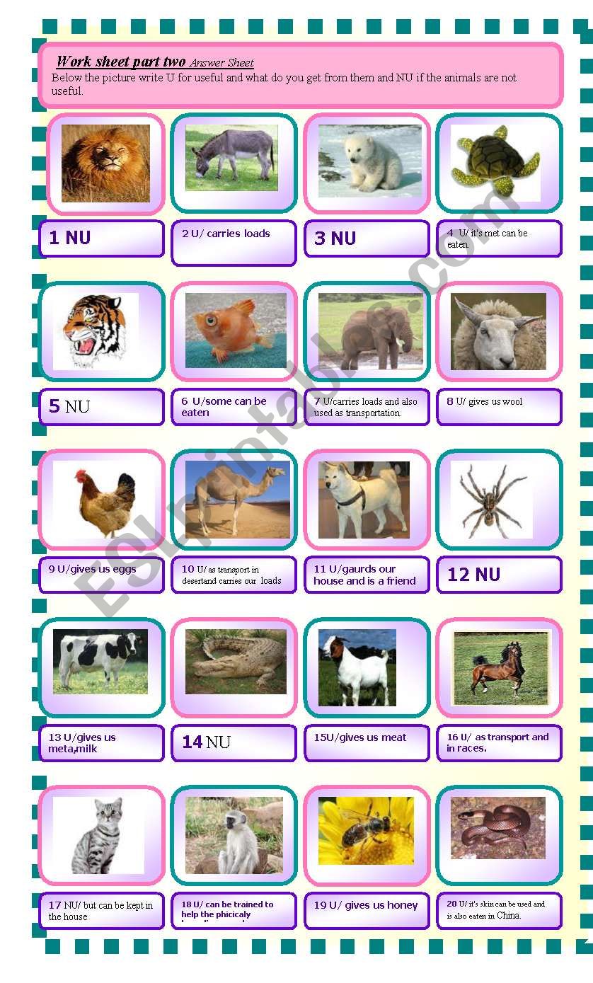kNOW THE ANIMALS worksheet