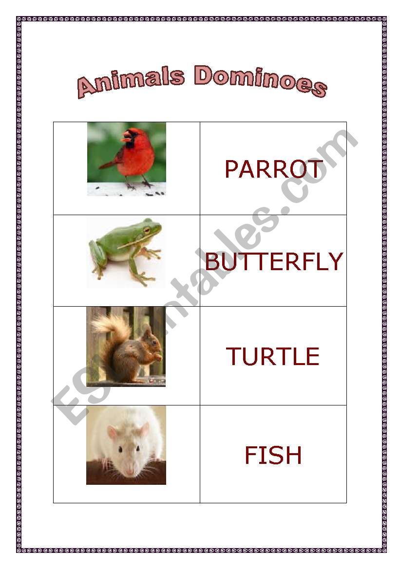 animal dominoes worksheet