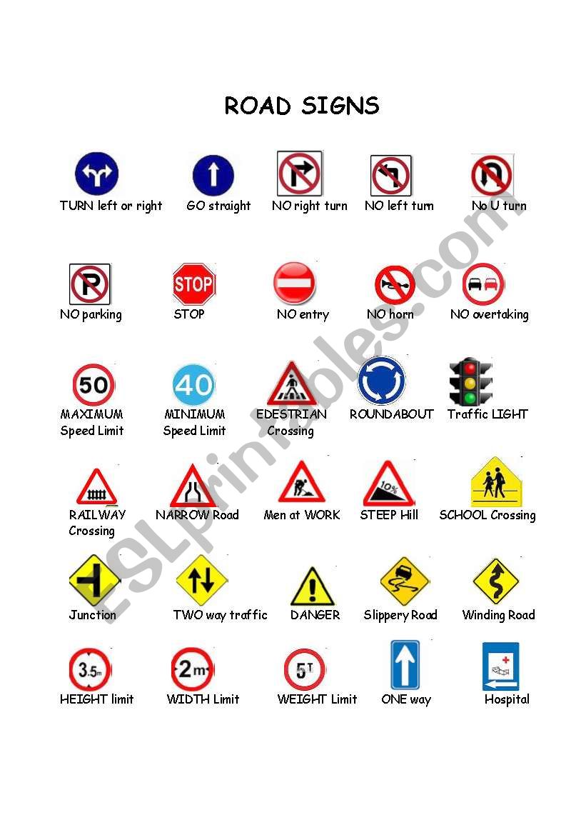 Road Signs Esl Worksheet By Sayityourway2k9