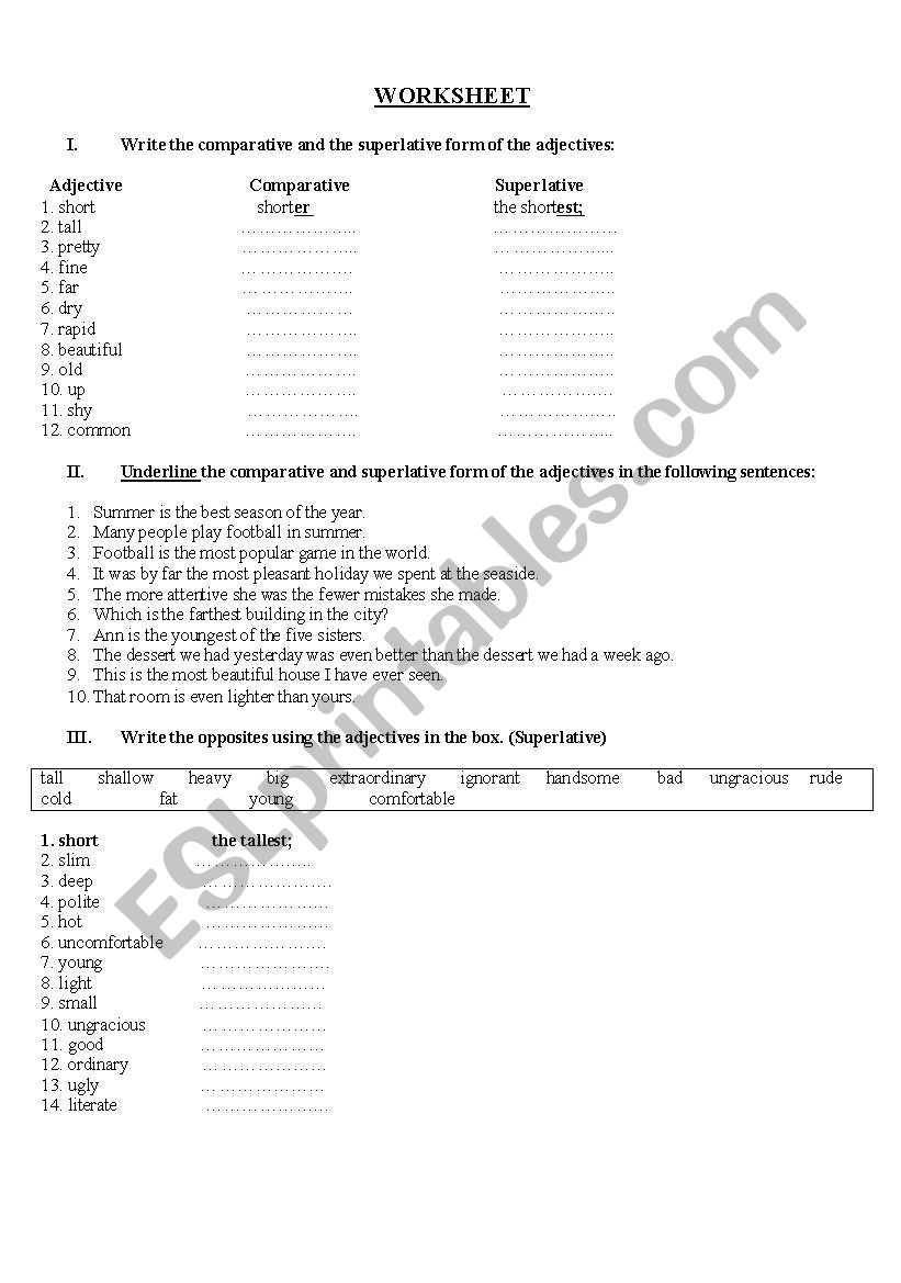 Degrees of comparison 2 worksheet