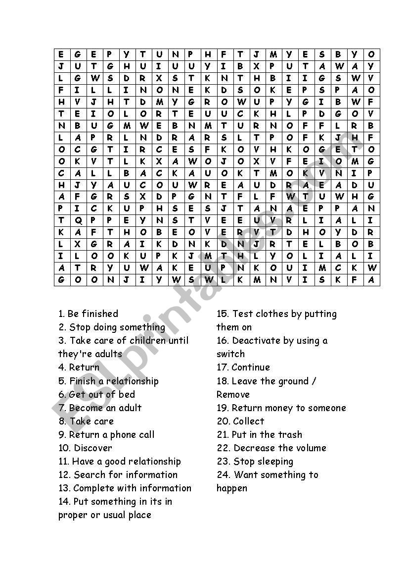 PHRASAL VERBS CROSSWORD worksheet