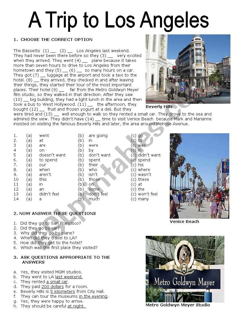 A trip to Los Angeles worksheet