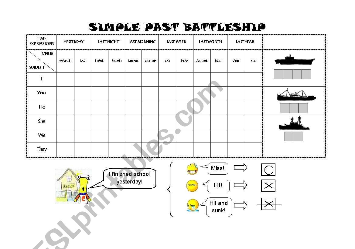 Past Simple Battleship worksheet