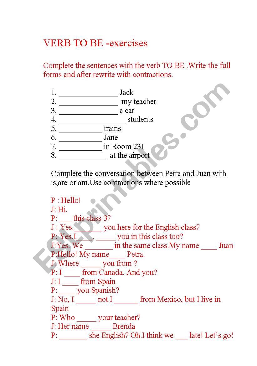 VERB TO BE worksheet