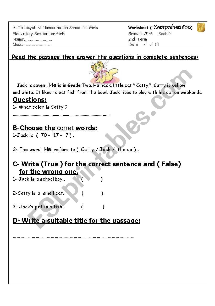 Reading Comprehension worksheet