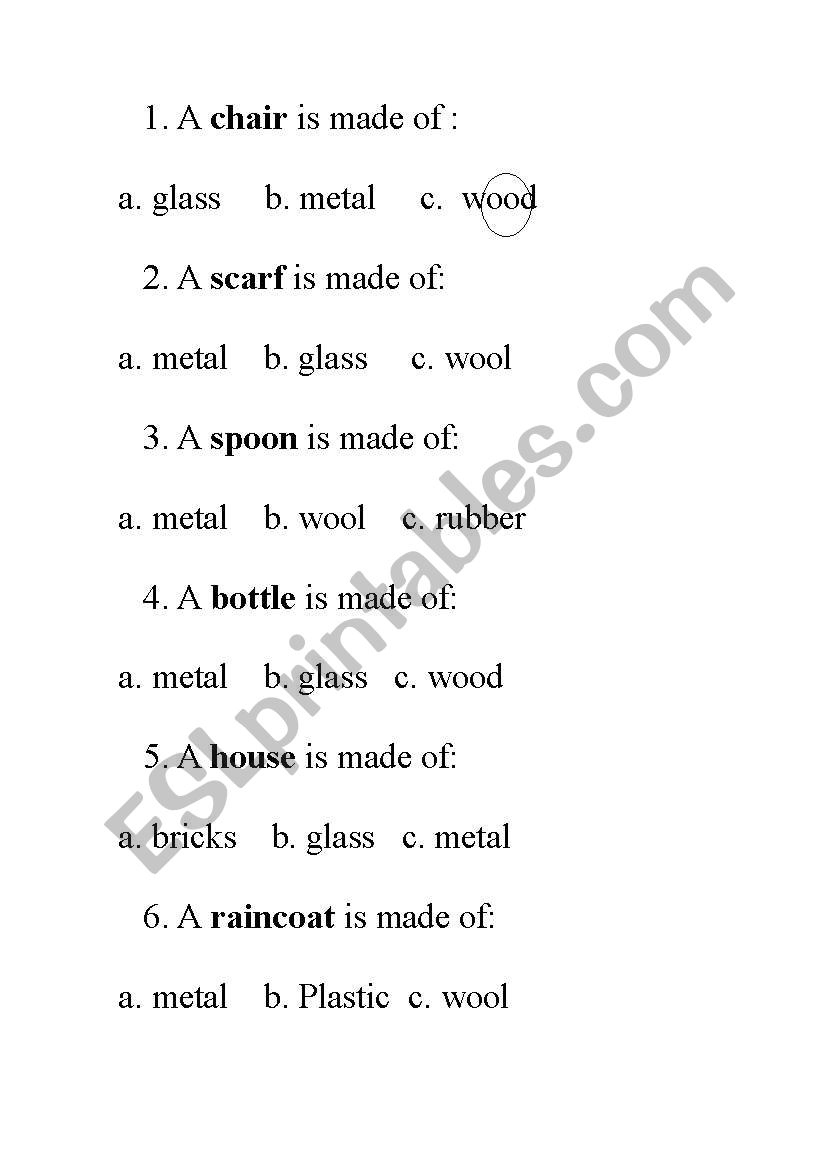 Materials: wood, glass, metal...