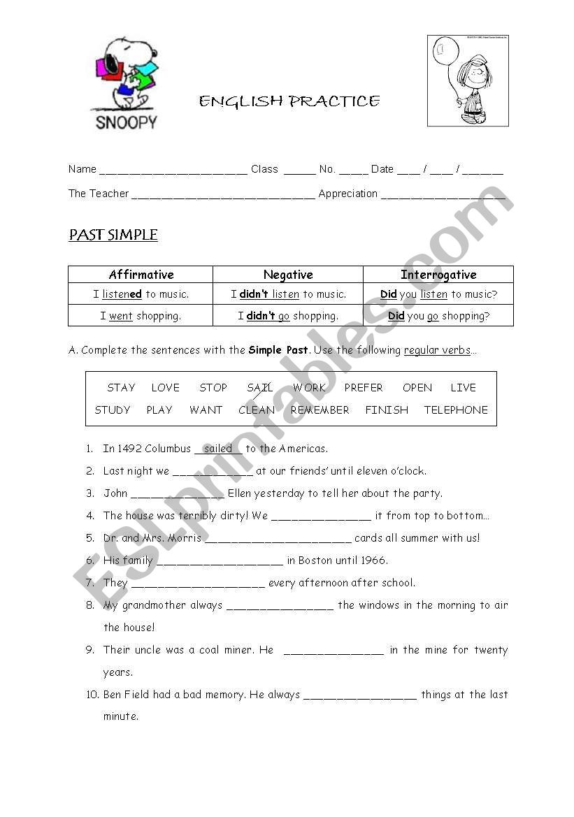 Past Simple worksheet