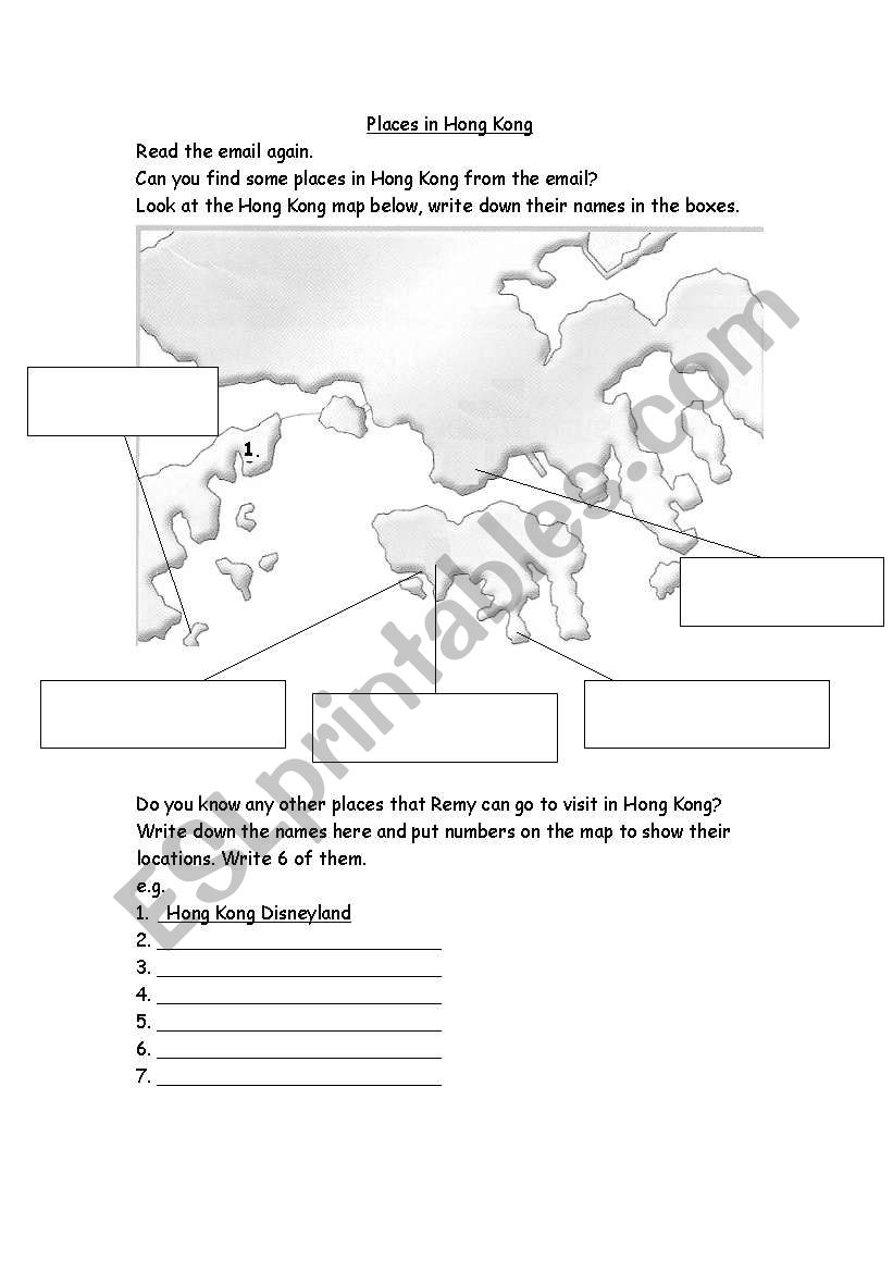 places in Hong Kong worksheet