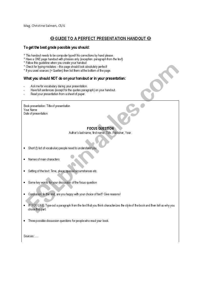 How to do a presentation worksheet
