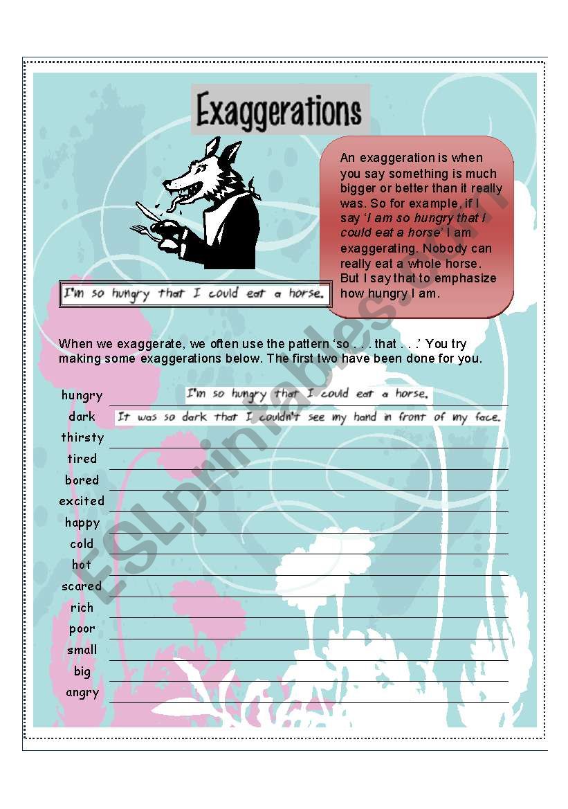 literature exaggeratios worksheet