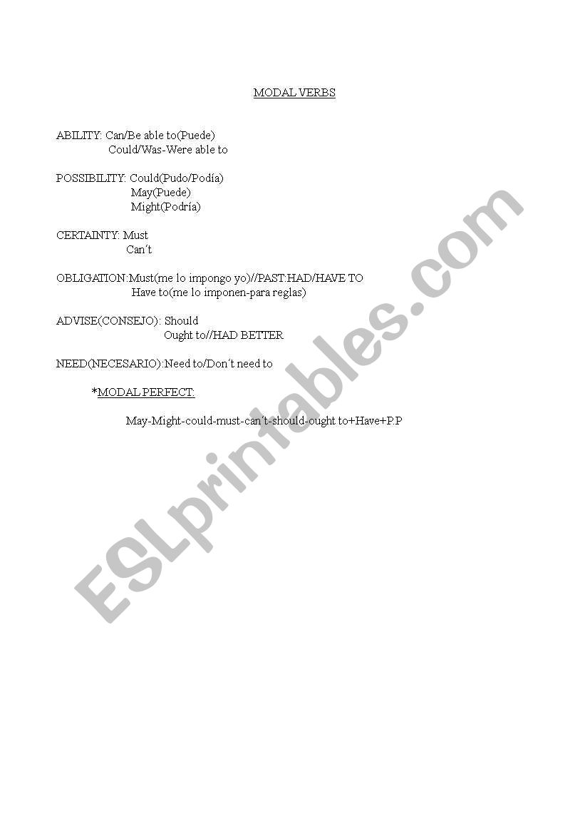 MODAL VERBS worksheet