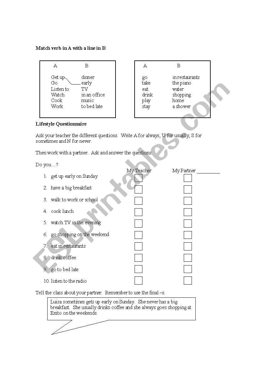 lifestyle questionnaire worksheet