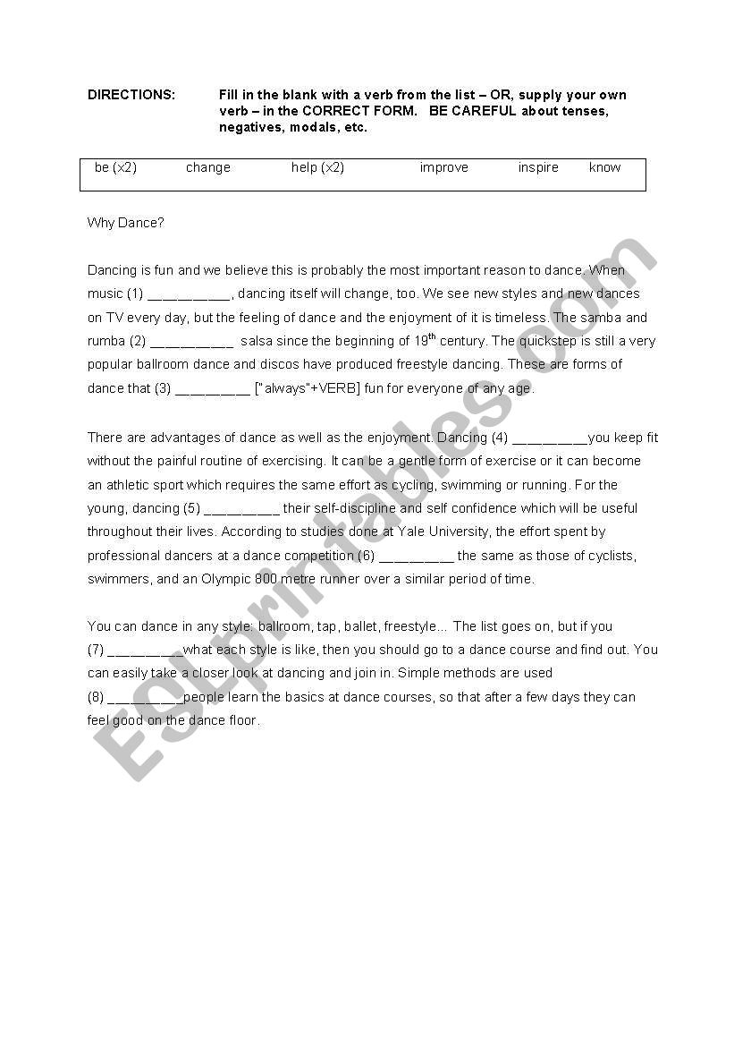 Verb Tense Story worksheet