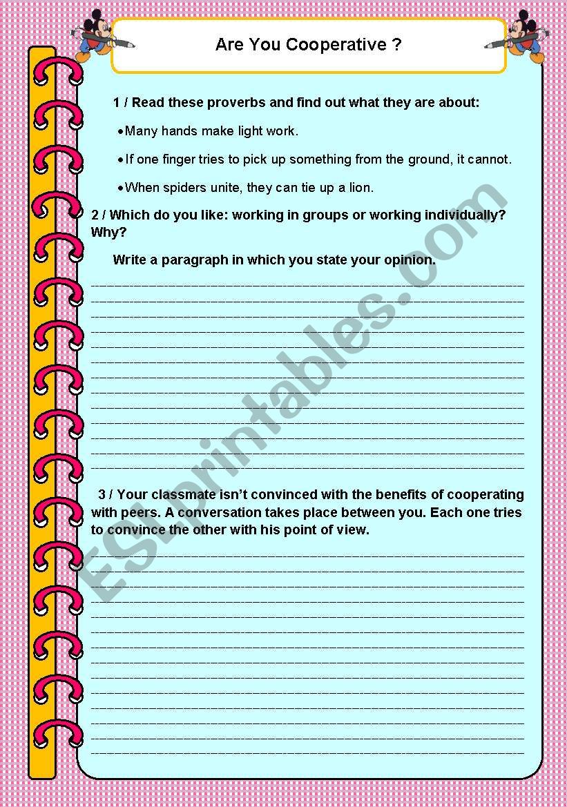 Are you cooperative? worksheet