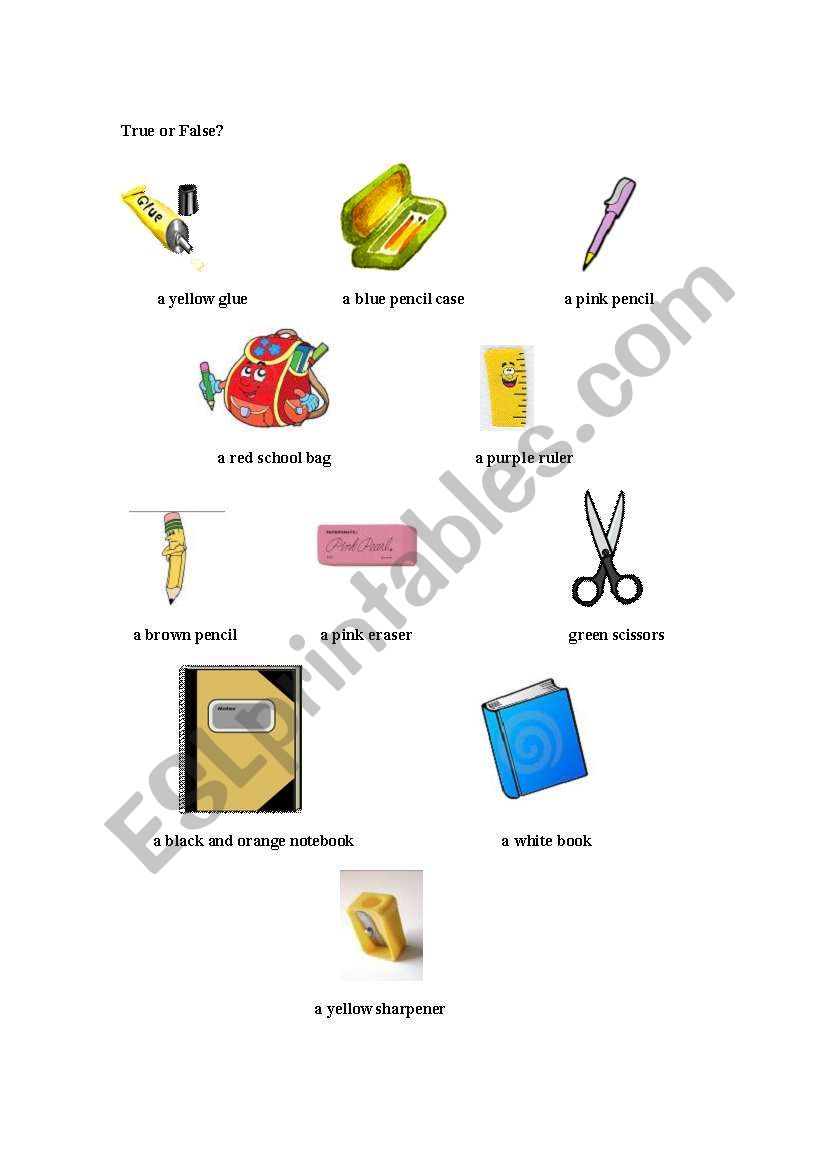 school objects worksheet
