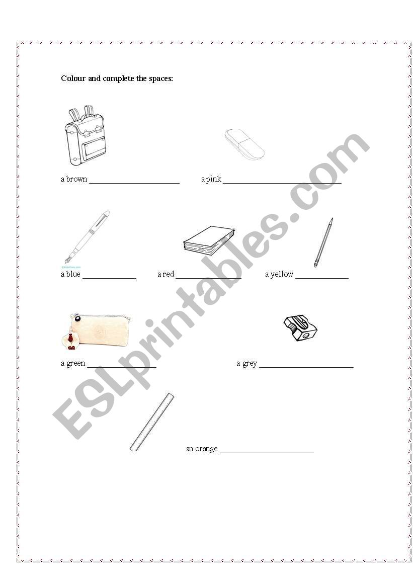 school objects worksheet