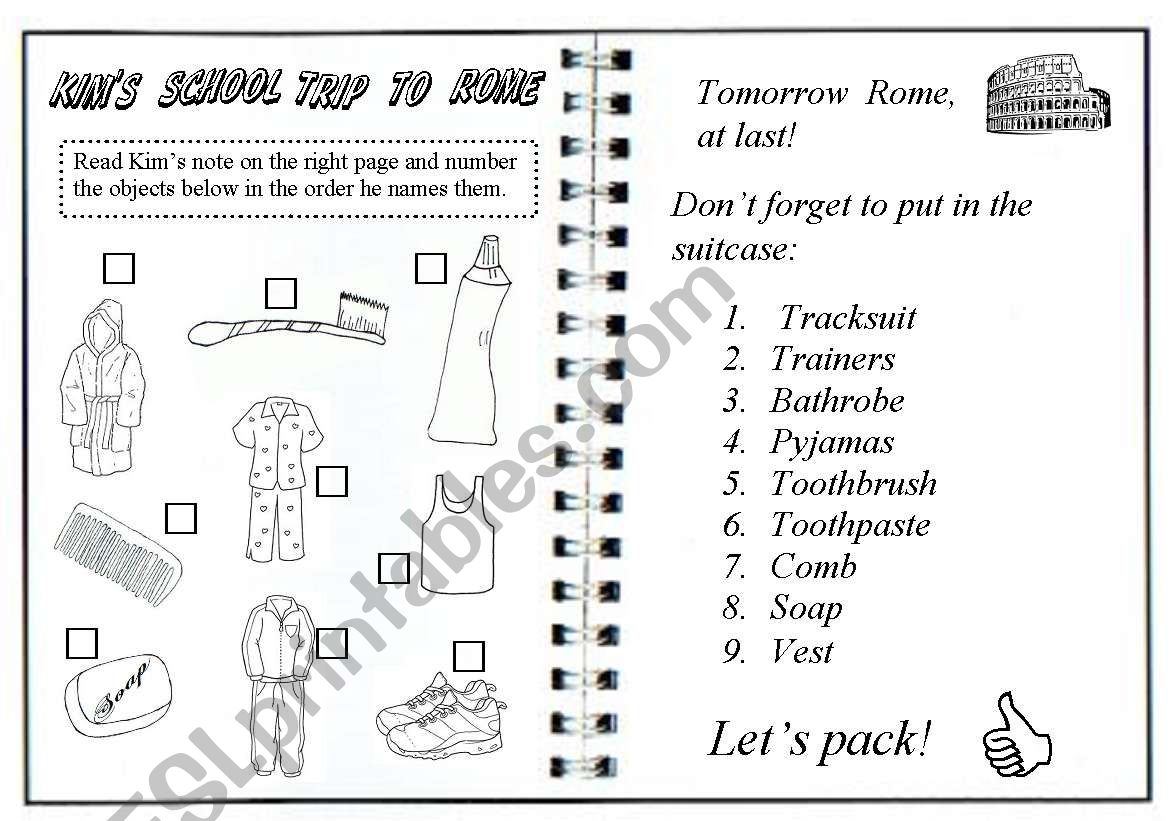 Kims school trip to Rome worksheet