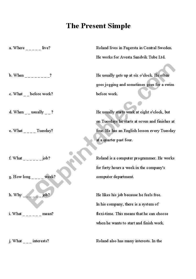 Present Simple Questions worksheet