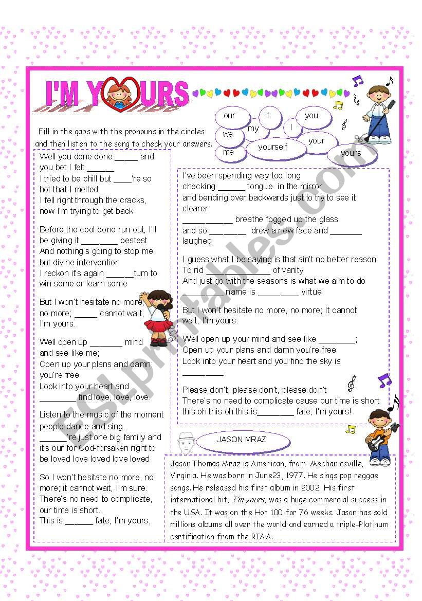 IÂ´m yours worksheet