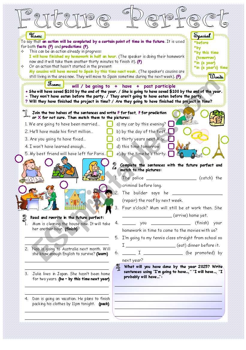 Future Perfect - Guide and 4 Exercises with Key Future Perfect - Guide and 4 Exercises with Key