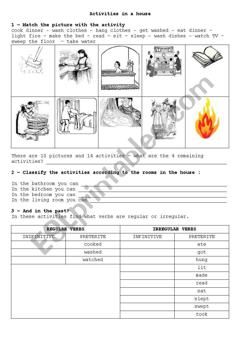 activities in a house worksheet