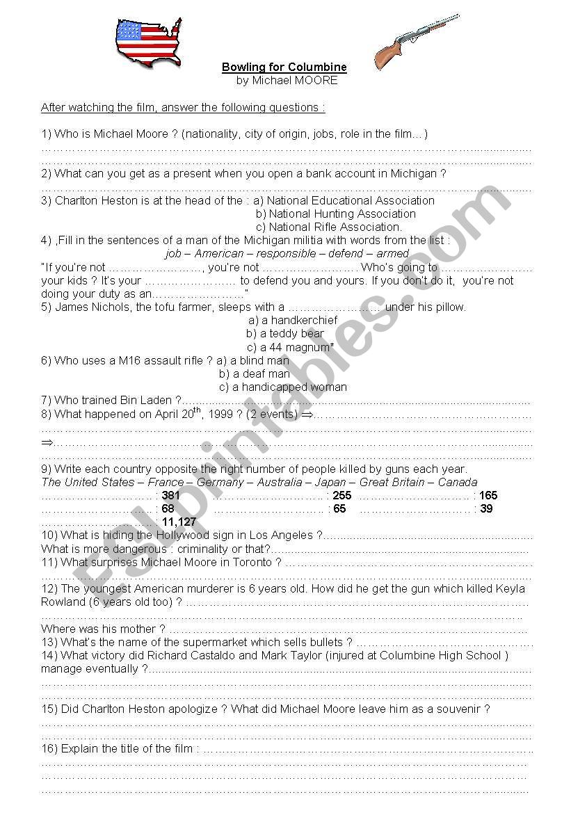 Bowling for Columbine quiz worksheet