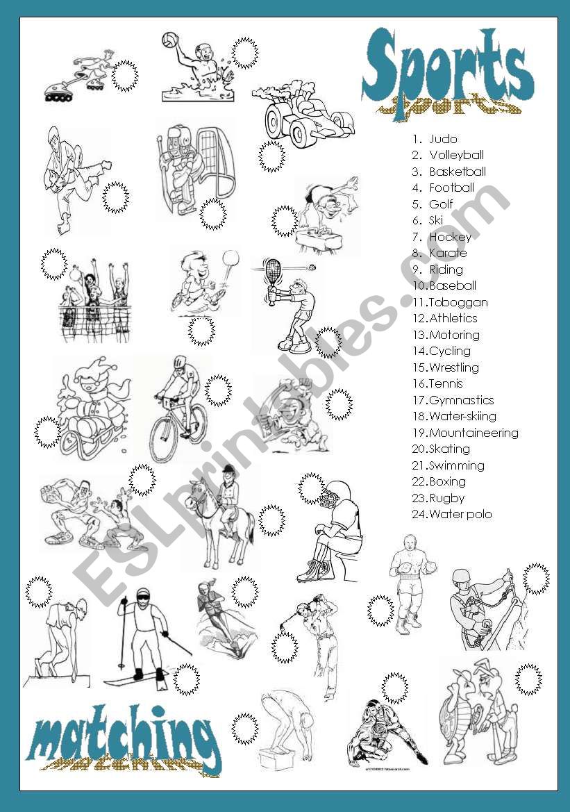 SPORTS AND ACTIVITIES - MATCHING EXERCISE (B&W VERSION INCLUDED