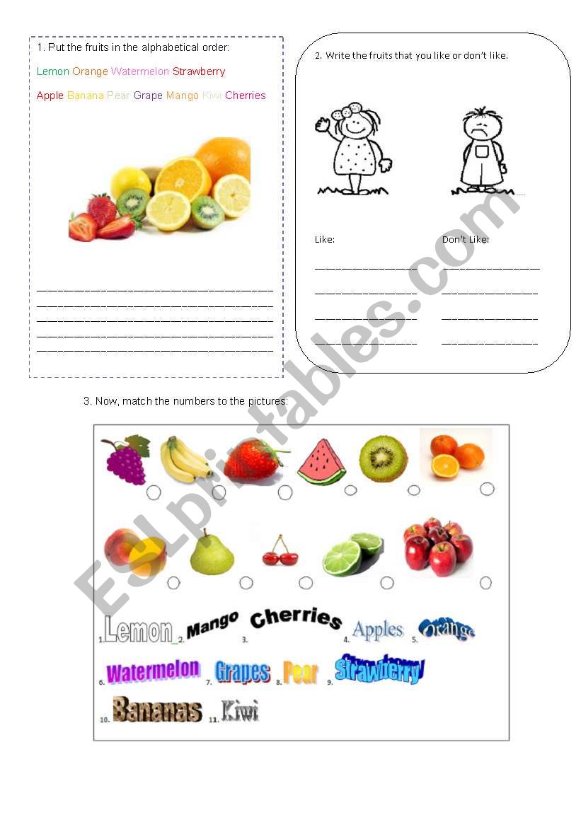 Fruits worksheet
