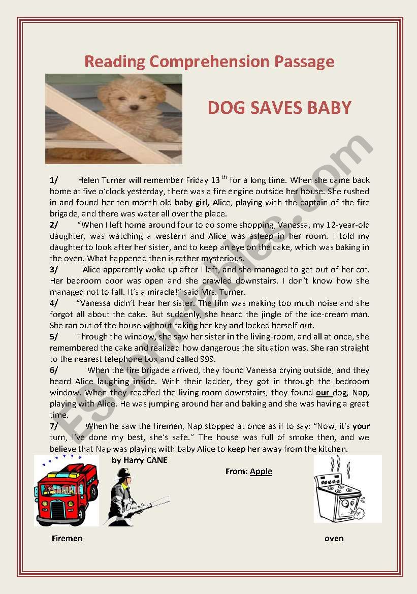 Dog Saves Baby worksheet