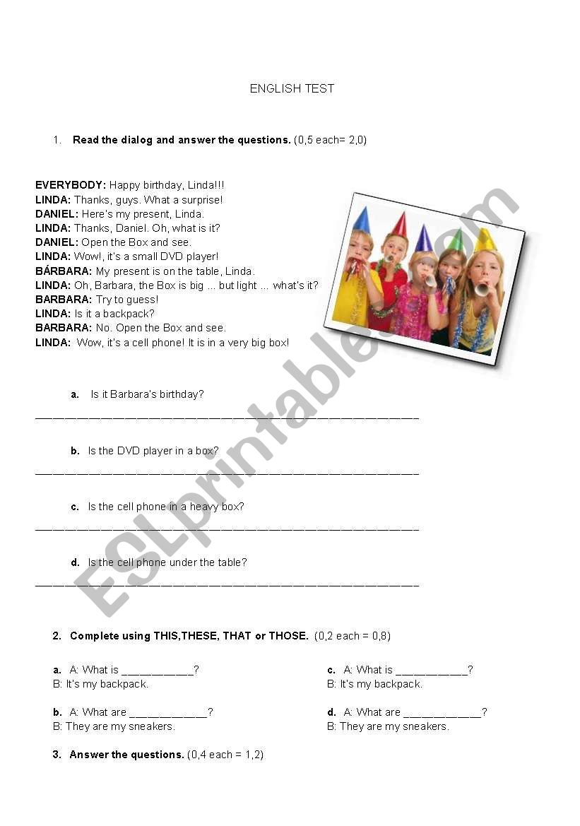 English Test worksheet