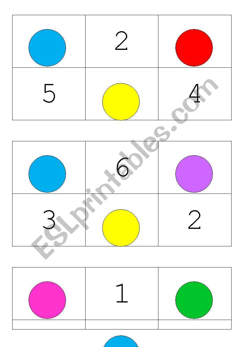 Colours and numbers bingo worksheet