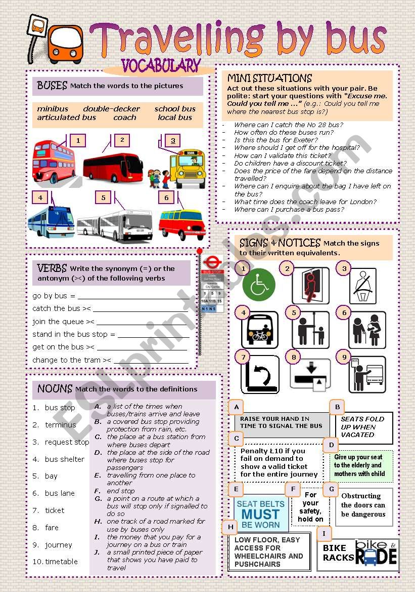 TRAVELLING BY BUS worksheet