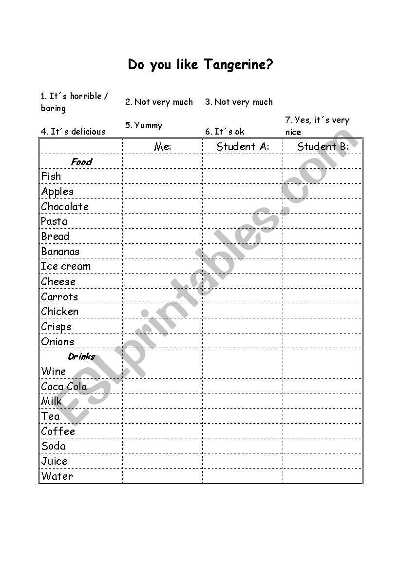 Do you like tangerine? worksheet