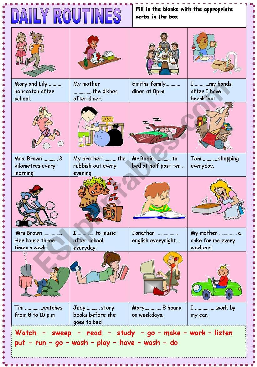 Daily routines worksheet