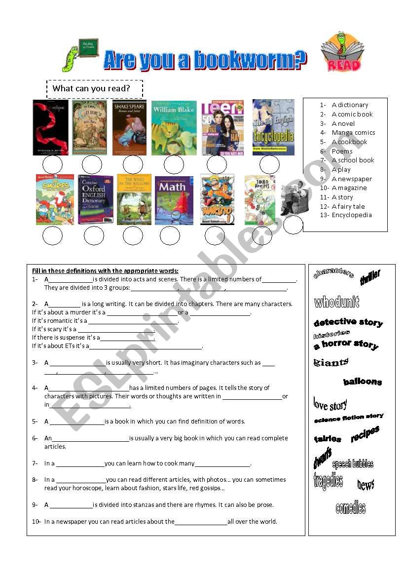 are you a bookworm? worksheet
