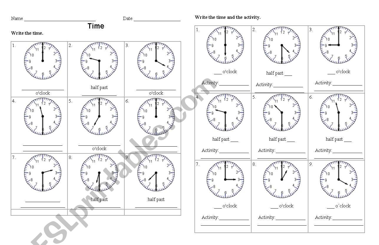 Telling the time worksheet